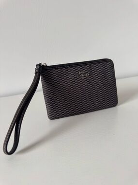 Coach Legacy Jacquard Wristlet Black and Gray Checked Leather Strap